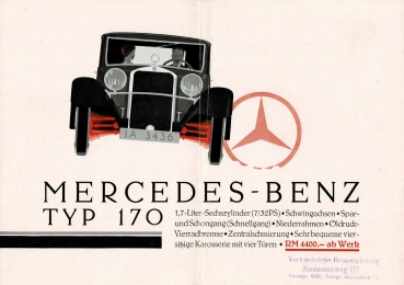 Mercedes-Benz Typ 170 Sechszylinder 7/32 PS Modellprogramm 1931 Automobilprospekt (4656)